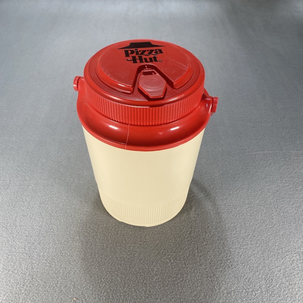 Vintage 1980s Pizza Hut Thermos Gott Model 1502 USA Made Red Beige